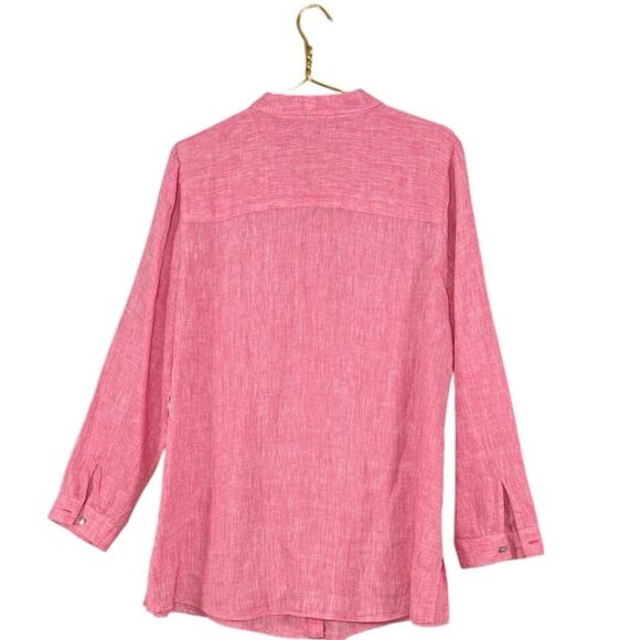 J.Jill 100% Linen Button Down Tunic | Red Pink Long Sleeve Shirt minimalist | L - Picture 10 of 10